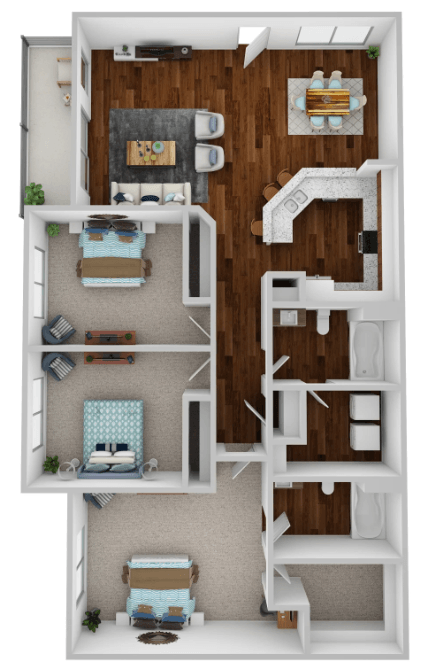 Floor plan for 3 beds, 2 baths, 1125 sqft